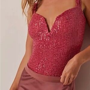 Free People Pink Sequin Bodysuit